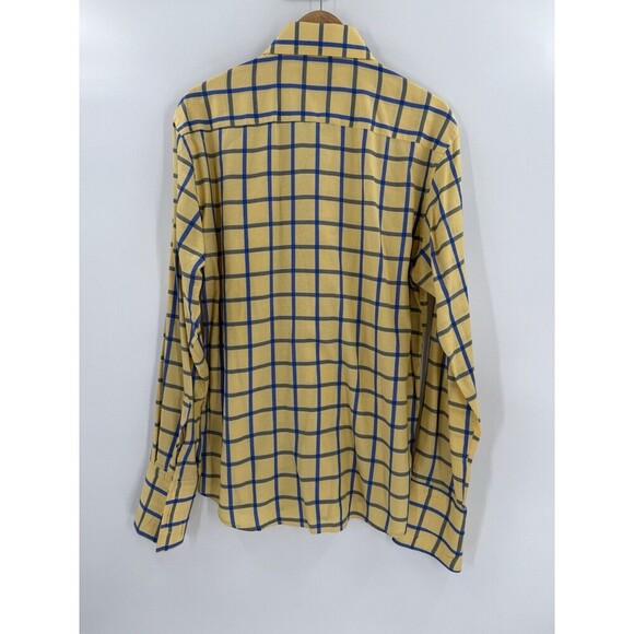 Connaisseur Paris Men's  XLarge 43/44 Yellow Blue Check Button Up Dress Shirt - Picture 8 of 10